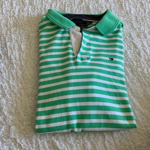 Tommy Hilfiger Mens Polo Shirt Green & White XL - Picture 1 of 8